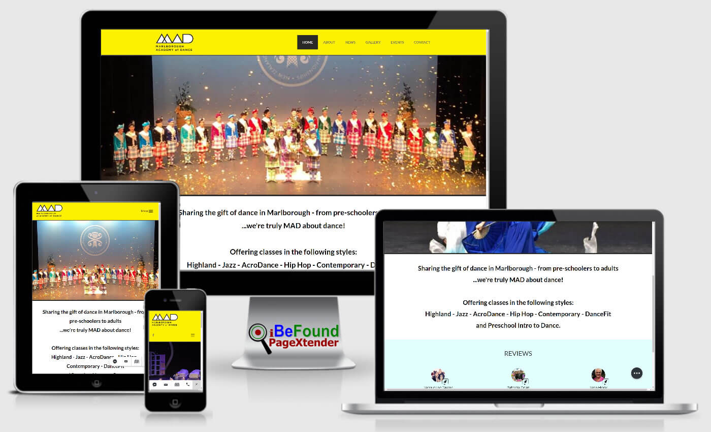 Instant Business Website For Marlborough Academy Of Dance Created With PageXtender From iBeFound NZ